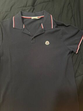 Moncler Navy Polo with Red and White Trim
